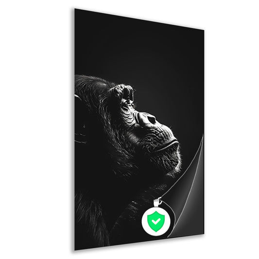 Reflectie van een Aap in Zwart en Wit poster