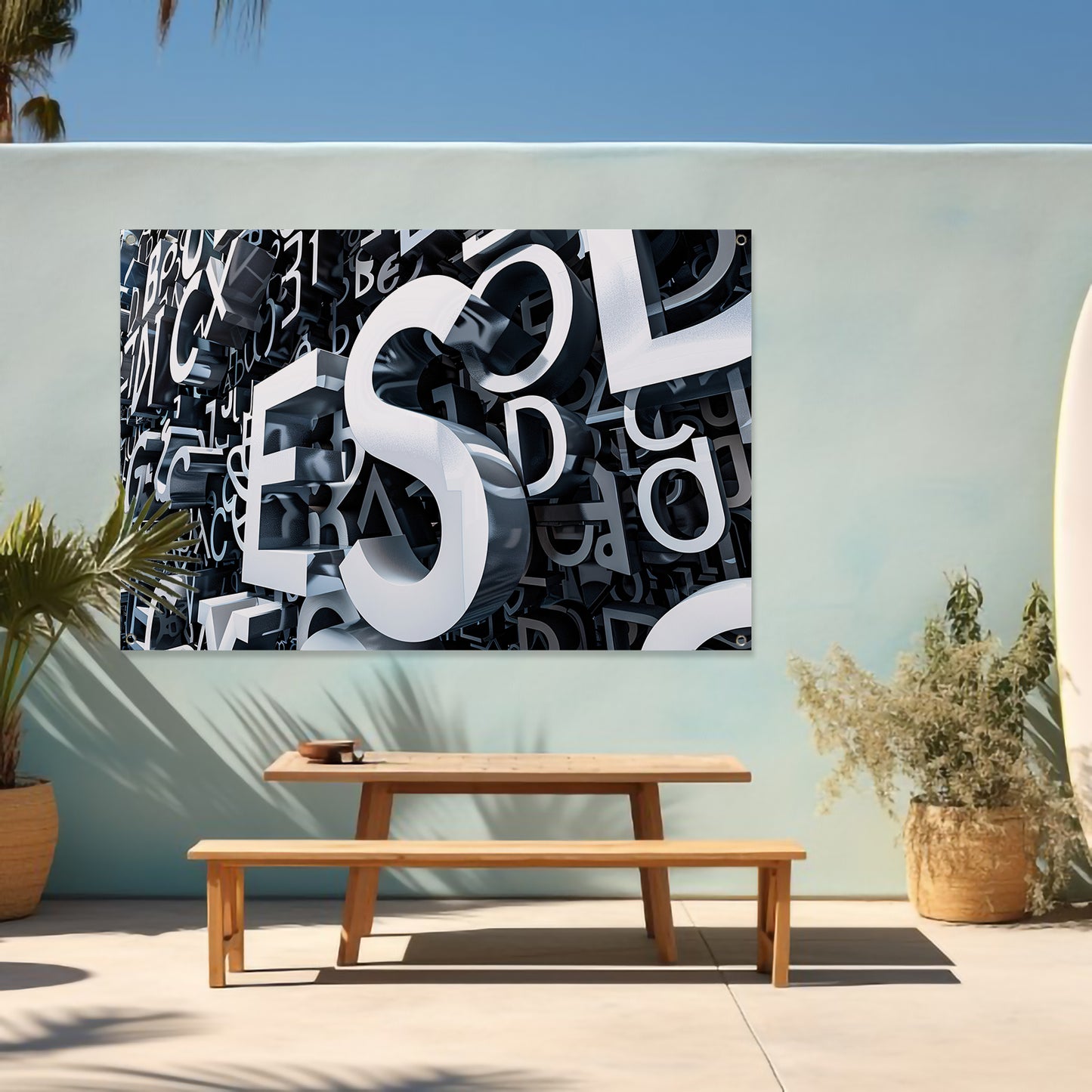 Driedimensionale Typografie met Schaduwspel tuinposter