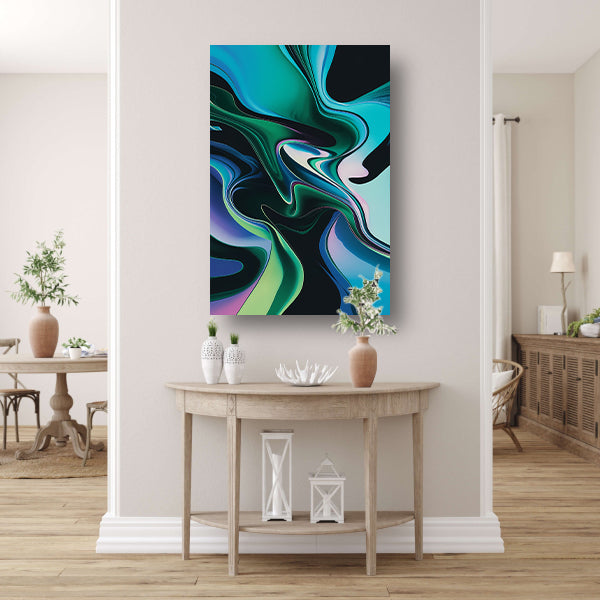 Kleurrijke abstracte kunst met vloeiende vormen canvas met baklijst