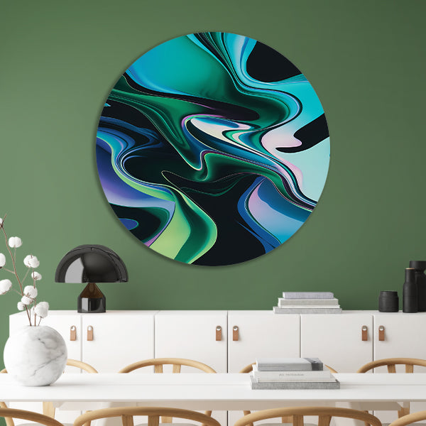 Kleurrijke abstracte kunst met vloeiende vormen aluminium muurcirkel
