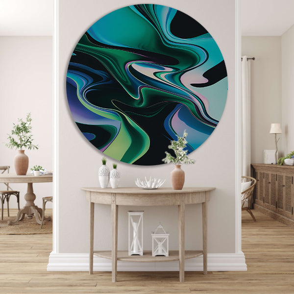 Kleurrijke abstracte kunst met vloeiende vormen aluminium muurcirkel