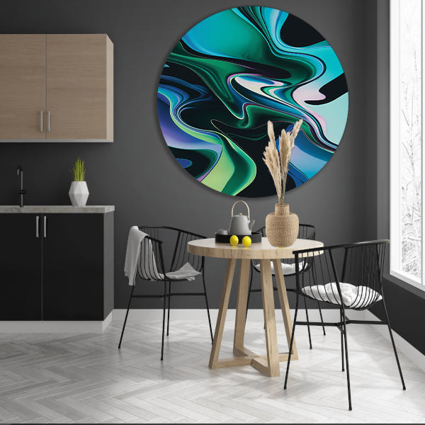 Kleurrijke abstracte kunst met vloeiende vormen aluminium muurcirkel