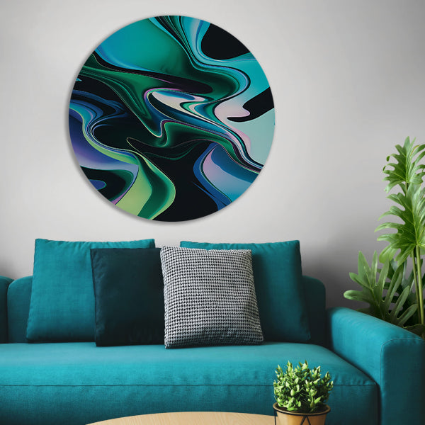 Kleurrijke abstracte kunst met vloeiende vormen aluminium muurcirkel