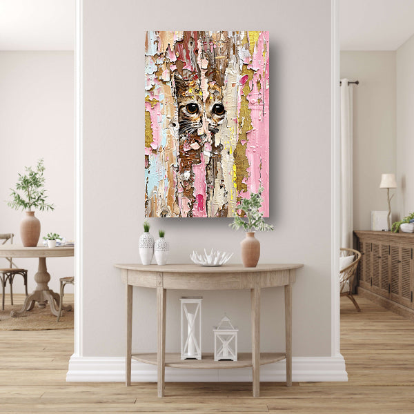 Abstracte kat achter vervallende verf canvas