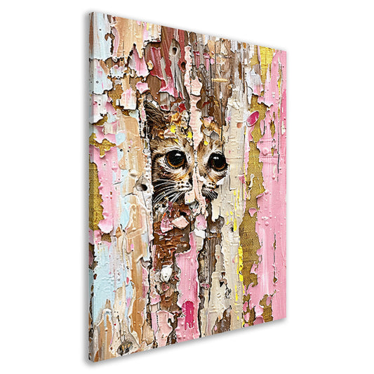 Abstracte kat achter vervallende verf canvas