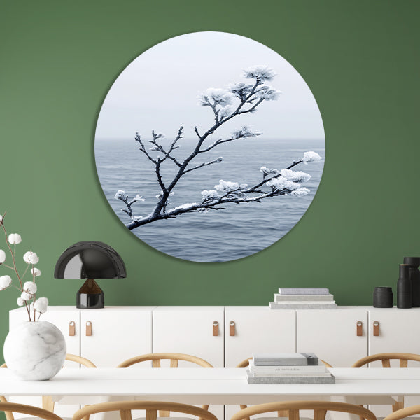 Minimalistische wintertak boven kalm water forex muurcirkel