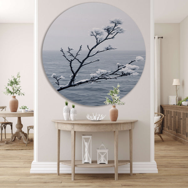 Minimalistische wintertak boven kalm water forex muurcirkel