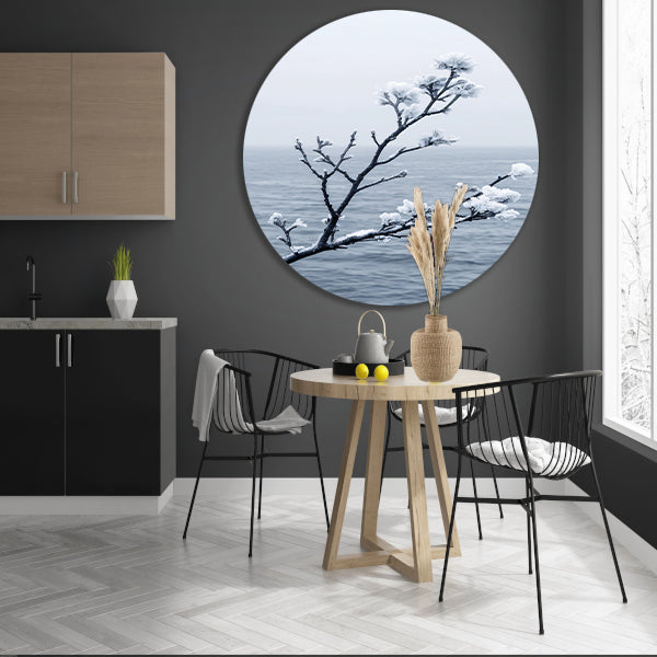 Minimalistische wintertak boven kalm water forex muurcirkel