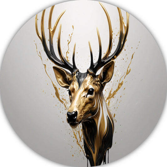 Gouden Hertenhoofd met Dynamische Spatten aluminium muurcirkel