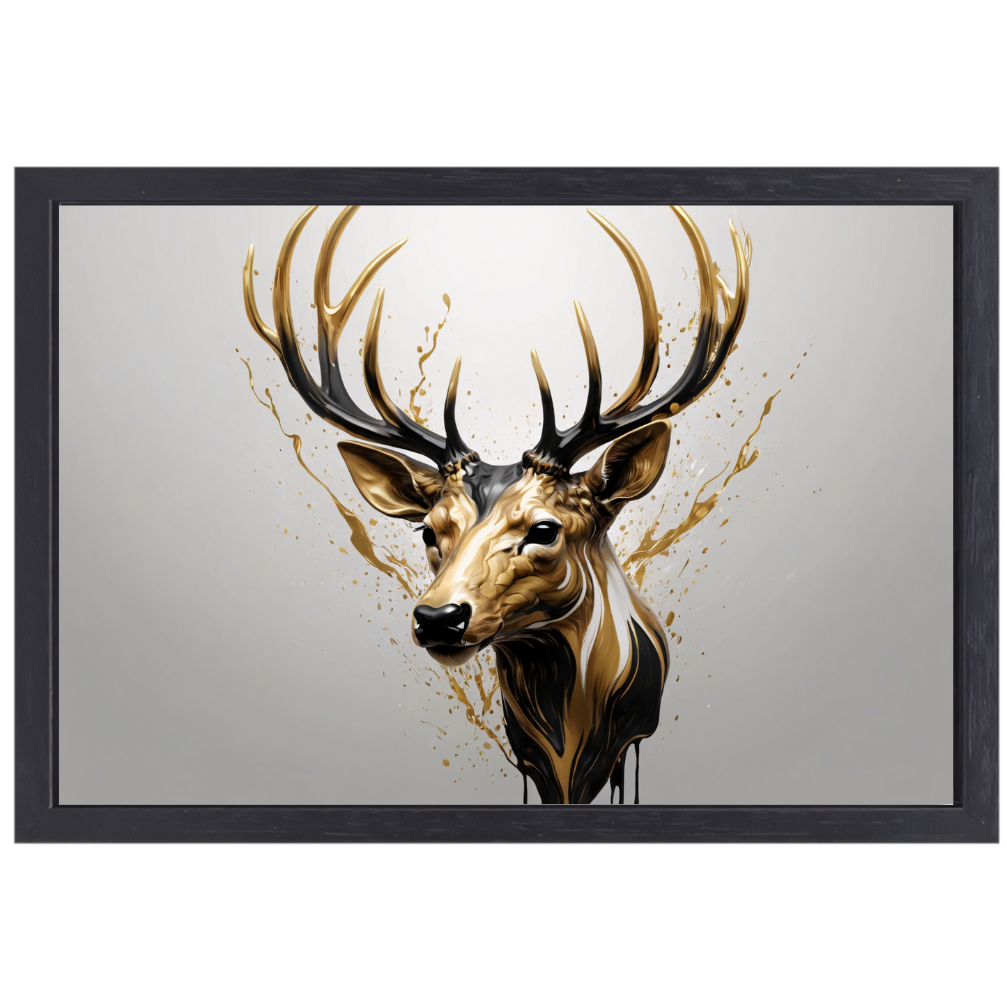 Gouden Hertenhoofd met Dynamische Spatten canvas met baklijst