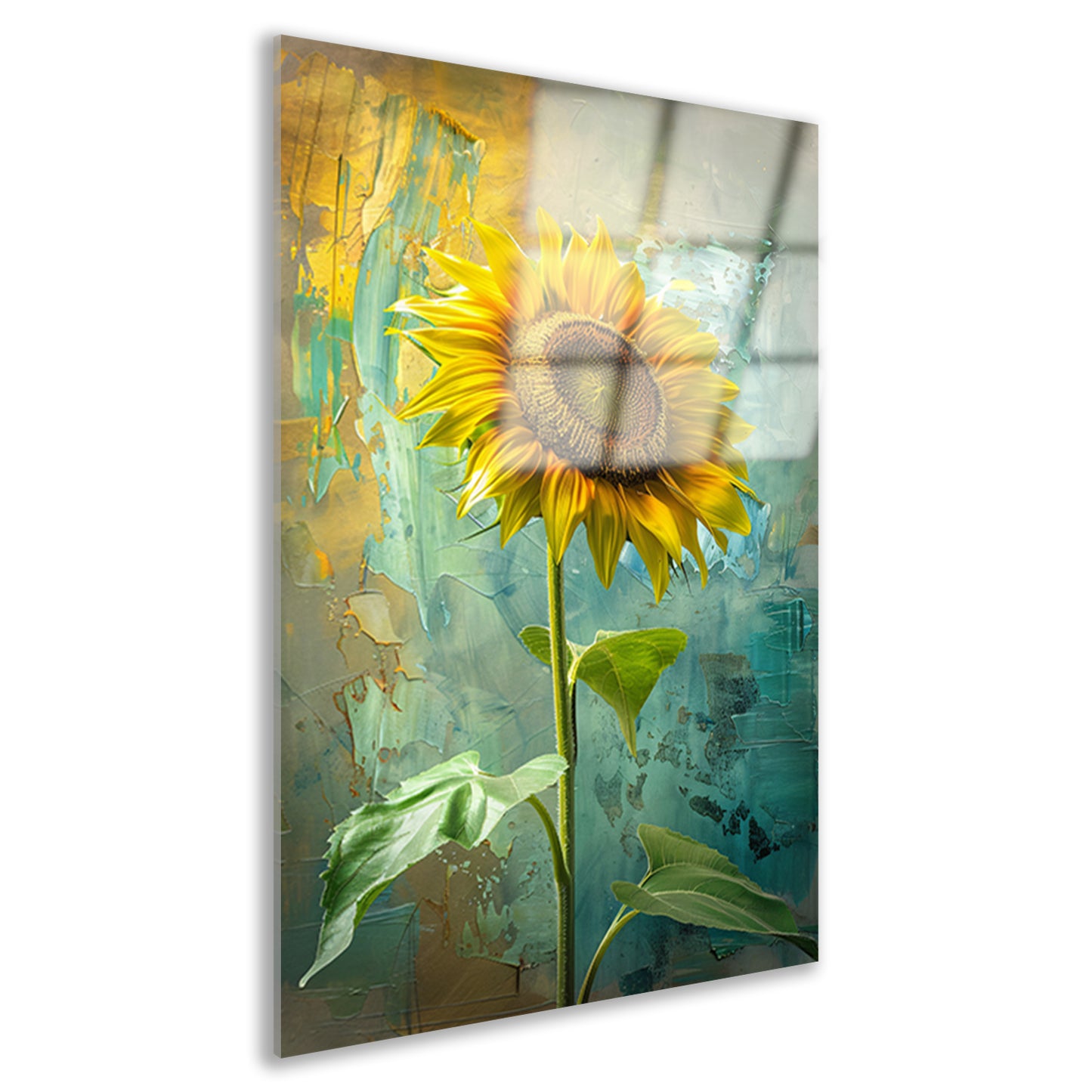 Schilderij van zonnebloem op kleurrijke achtergrond acrylglas