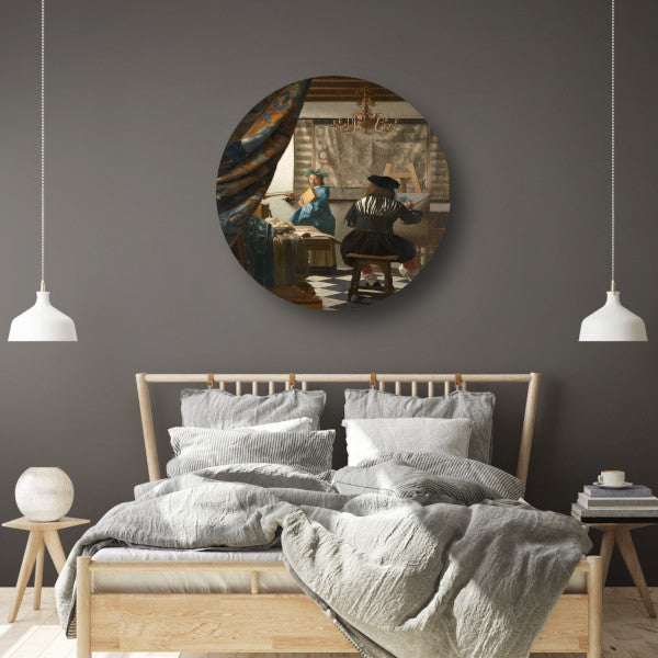 De Schilderkonst - Johannes Vermeer aluminium muurcirkel