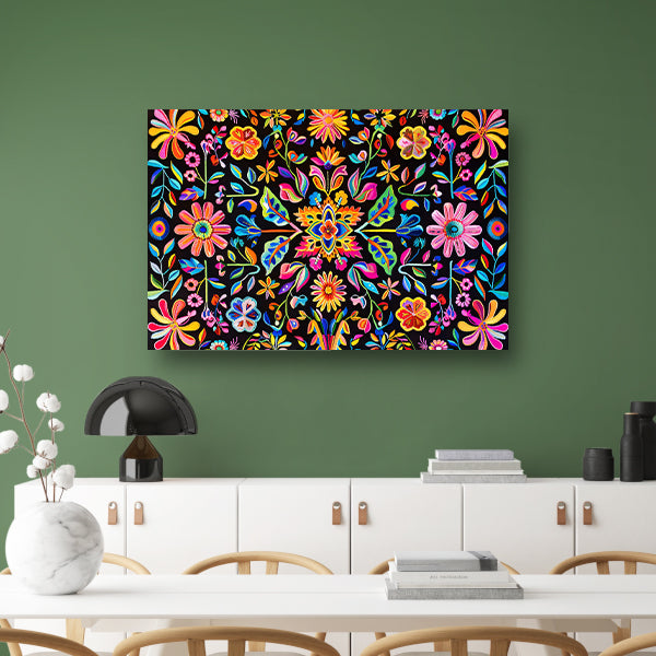 Kleurrijk Bloemenpatroon op Zwarte Achtergrond acrylglas