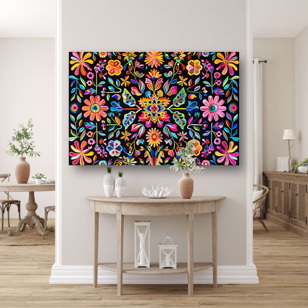 Kleurrijk Bloemenpatroon op Zwarte Achtergrond acrylglas