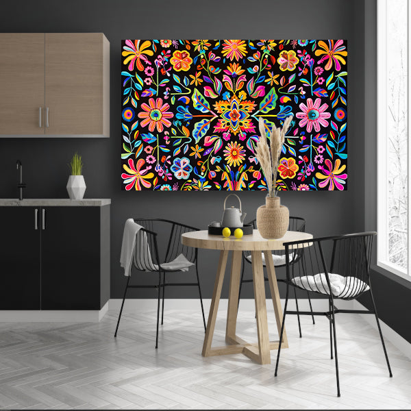 Kleurrijk Bloemenpatroon op Zwarte Achtergrond acrylglas