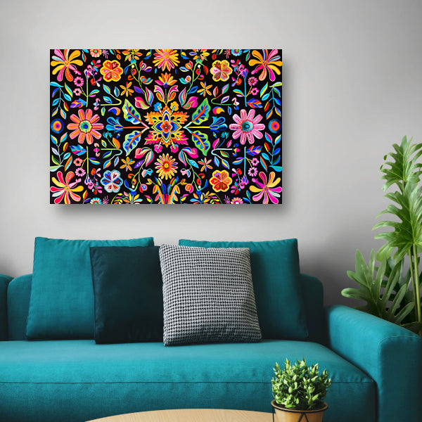 Kleurrijk Bloemenpatroon op Zwarte Achtergrond acrylglas