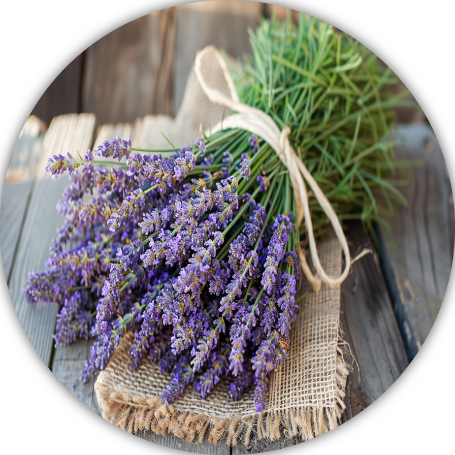 Lavendel stilleven op houten tafel aluminium muurcirkel