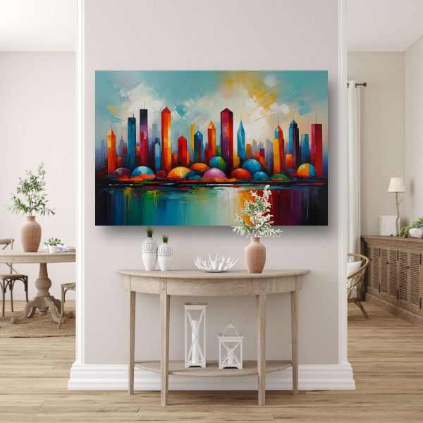 Kleurrijke Reflectie van Stad en Water poster
