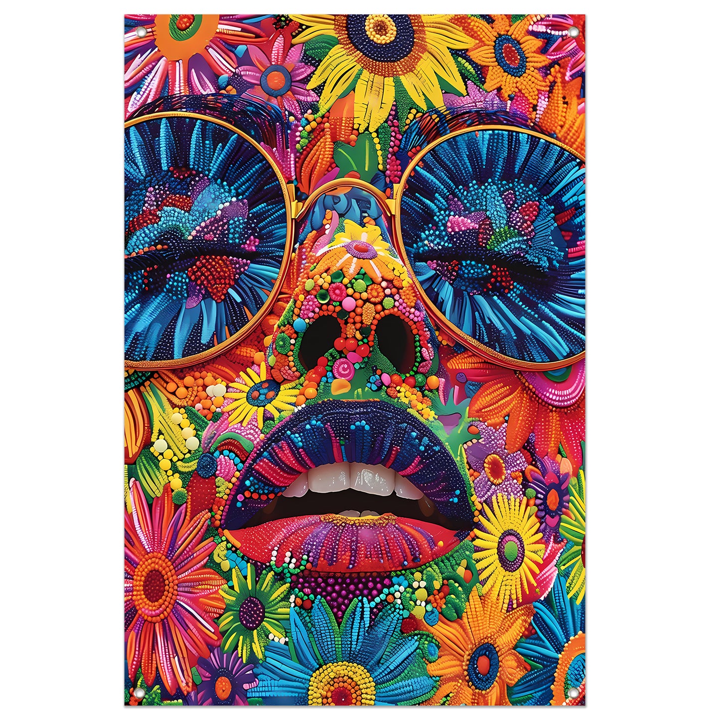 Portret van een vrouw met bloemen in popart stijl tuinposter