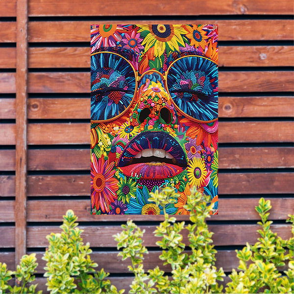 Portret van een vrouw met bloemen in popart stijl tuinposter