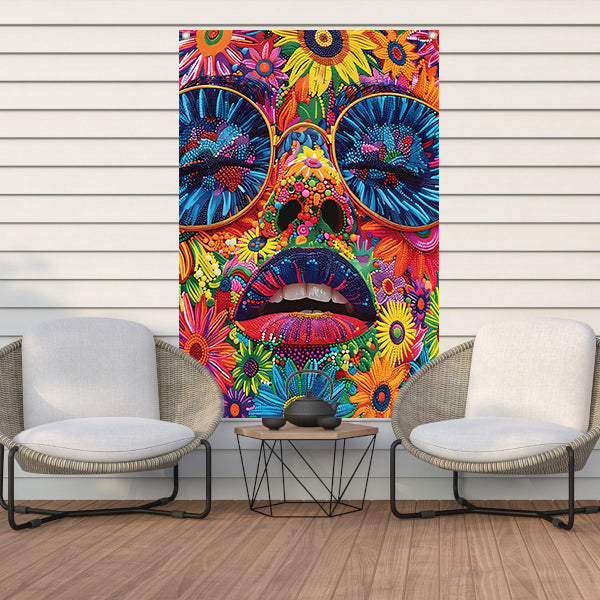 Portret van een vrouw met bloemen in popart stijl tuinposter