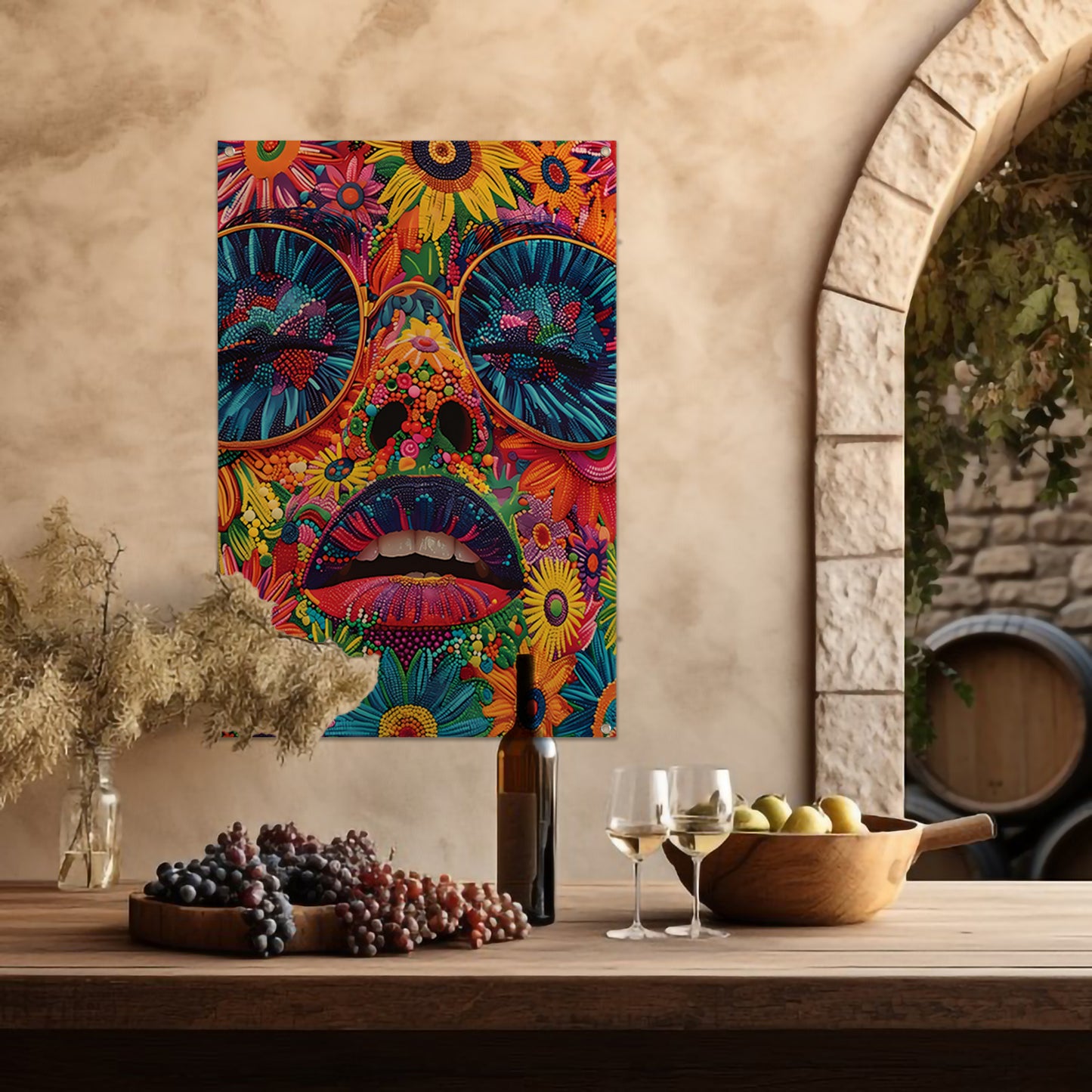 Portret van een vrouw met bloemen in popart stijl tuinposter