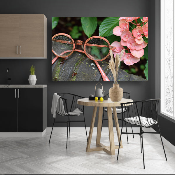 Bril met dauwdruppels en bloemen canvas