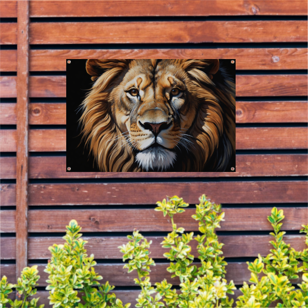 Majesteitelijke Contemplatie: Portret van een Leeuw tuinposter