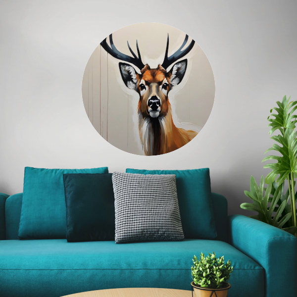 Minimalistisch Portret van een Majestueus Hert aluminium muurcirkel