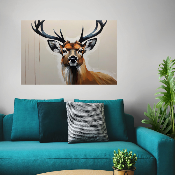 Minimalistisch Portret van een Majestueus Hert canvas met baklijst
