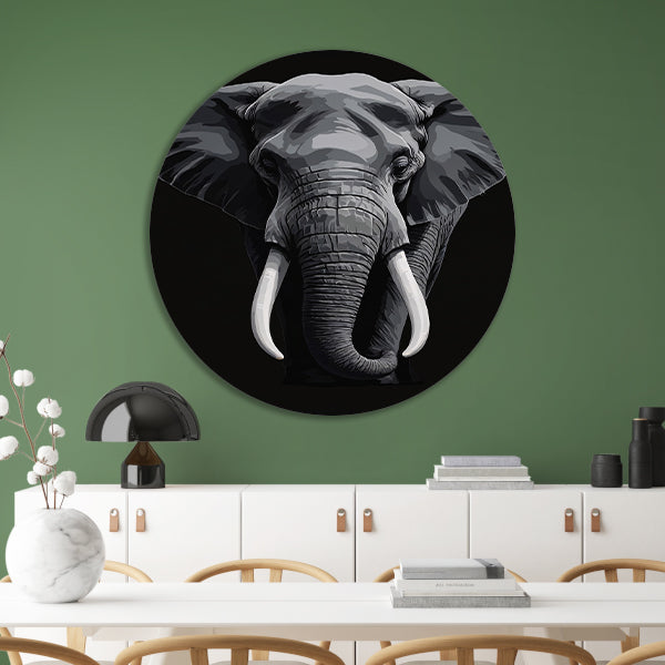 Portret van een olifant in zwart-wit aluminium muurcirkel