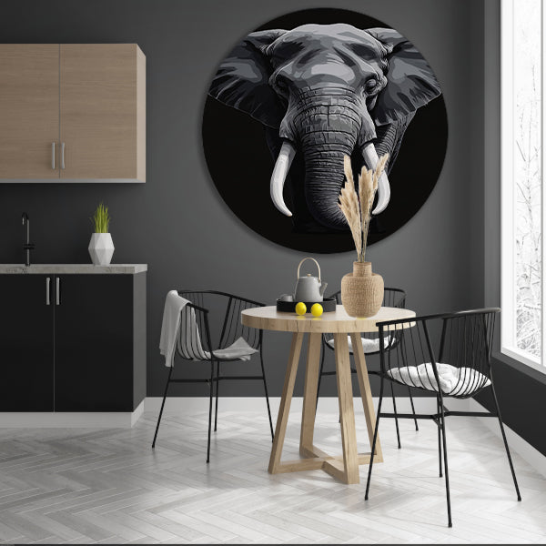 Portret van een olifant in zwart-wit aluminium muurcirkel