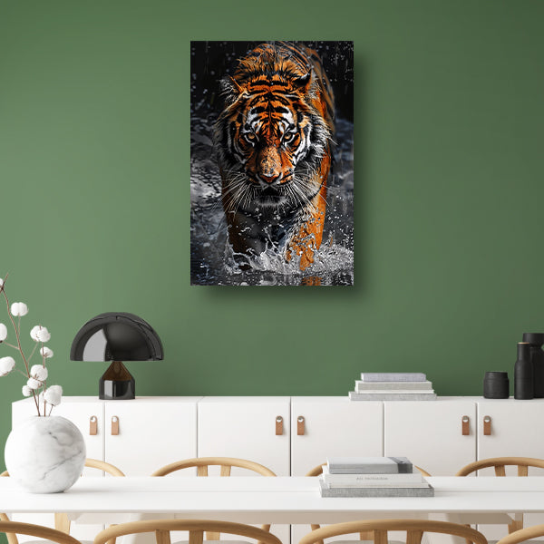 Prachtig realistisch schilderij van tijger canvas met baklijst
