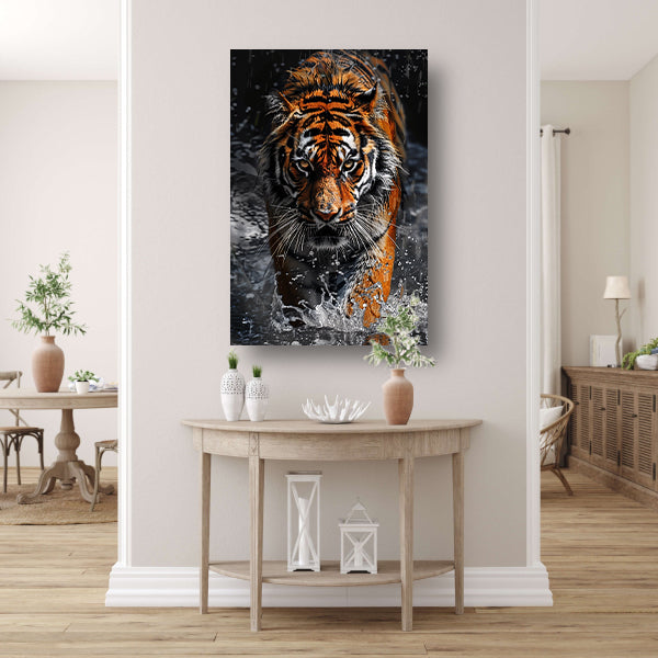 Prachtig realistisch schilderij van tijger canvas met baklijst