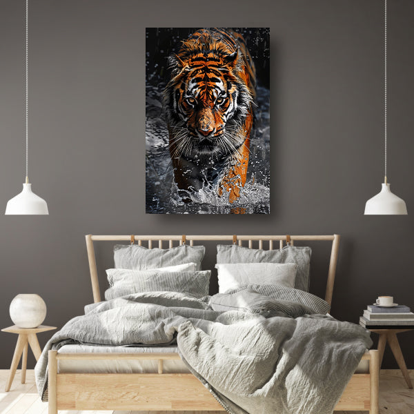 Prachtig realistisch schilderij van tijger canvas met baklijst