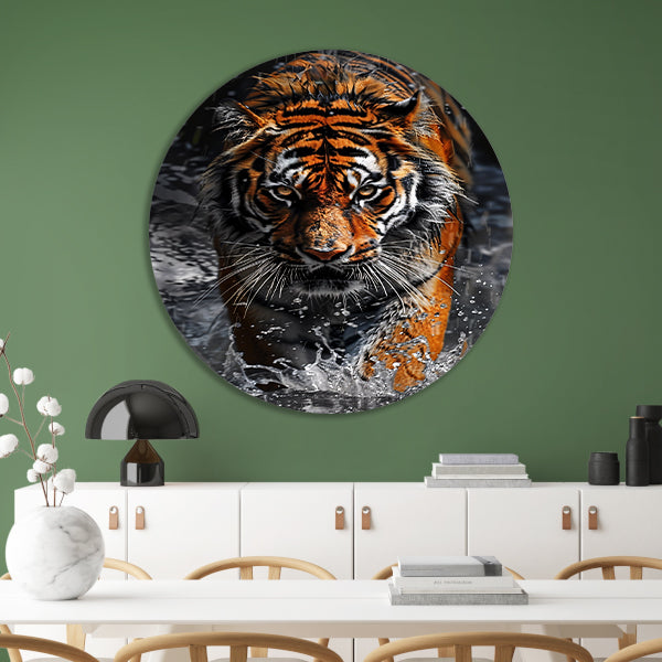 Prachtig realistisch schilderij van tijger aluminium muurcirkel