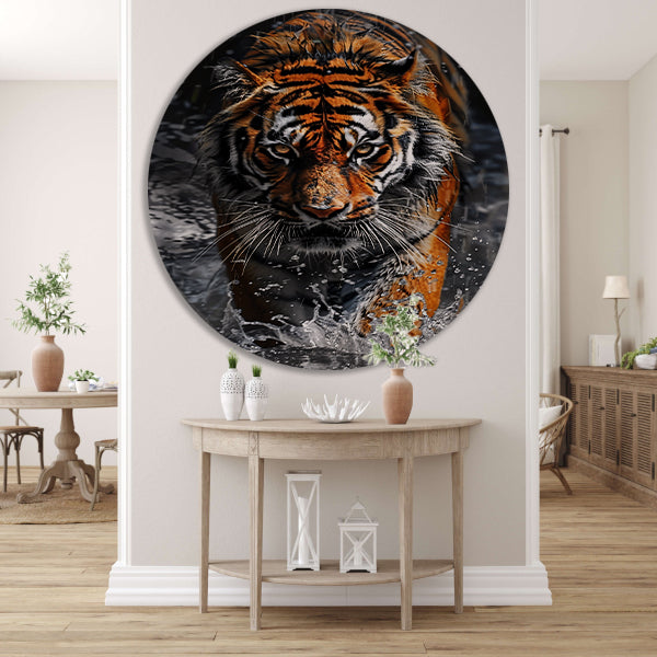 Prachtig realistisch schilderij van tijger aluminium muurcirkel
