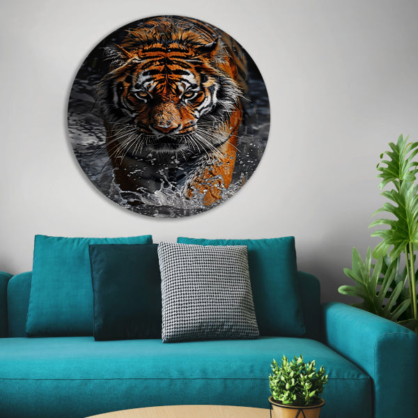 Prachtig realistisch schilderij van tijger aluminium muurcirkel