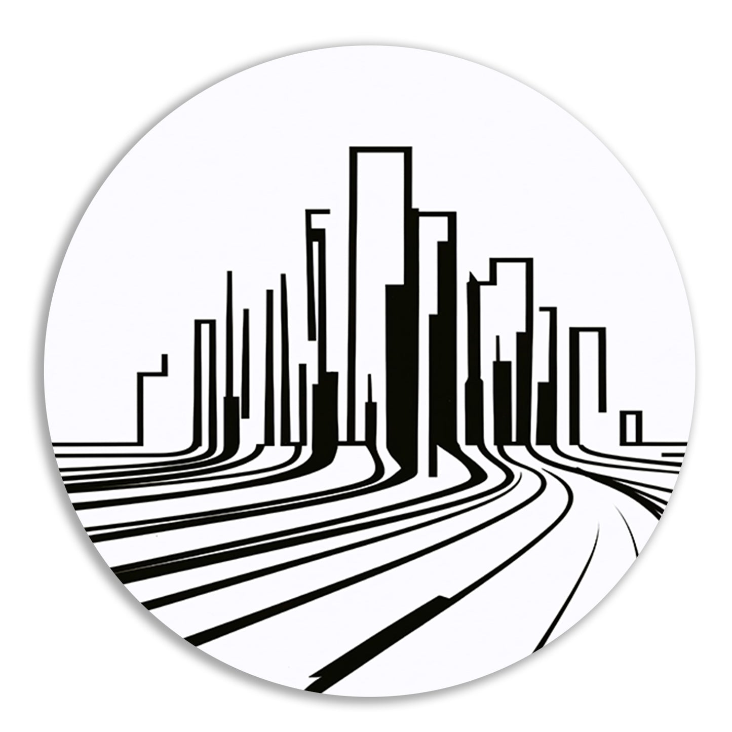 Minimalistische Zwart-Witte Stadslijnen aluminium muurcirkel