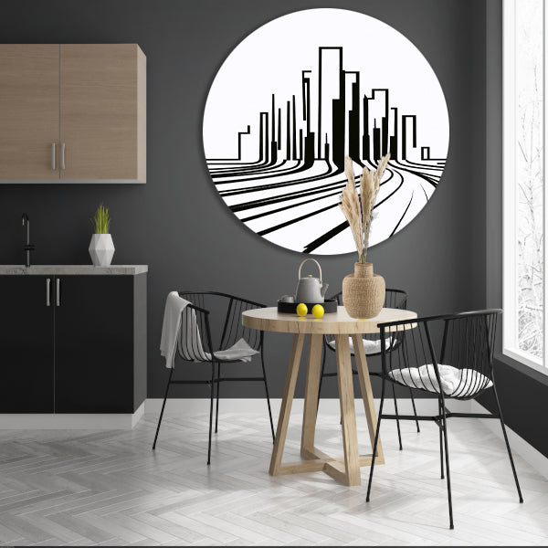 Minimalistische Zwart-Witte Stadslijnen aluminium muurcirkel