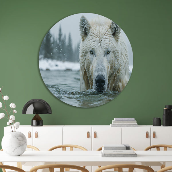 Witte Wolf in Water forex muurcirkel