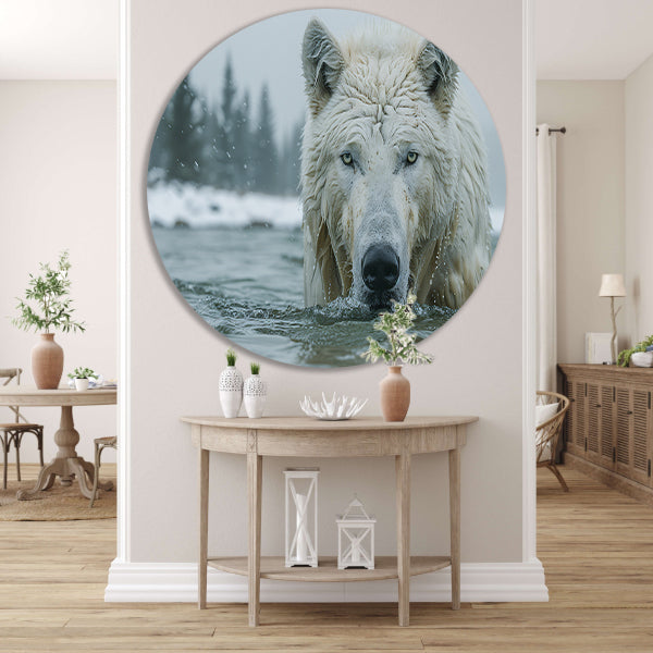 Witte Wolf in Water forex muurcirkel