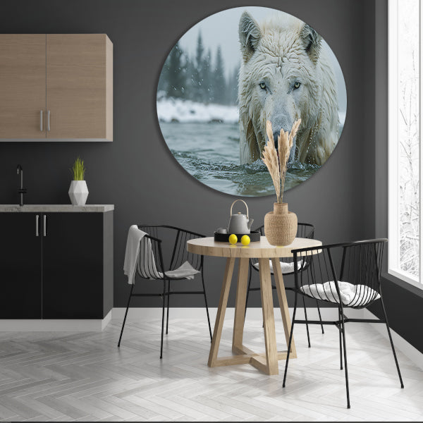 Witte Wolf in Water forex muurcirkel