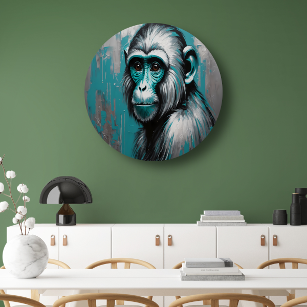 De Intense Blik van een Turquoise Aap aluminium muurcirkel
