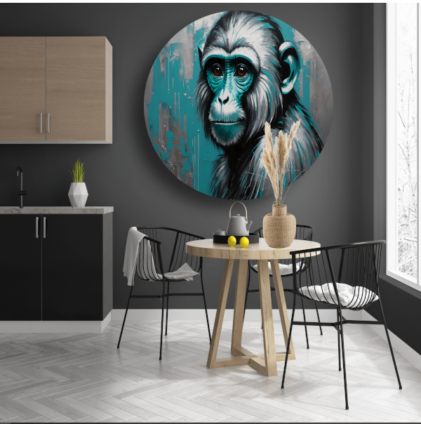 De Intense Blik van een Turquoise Aap aluminium muurcirkel