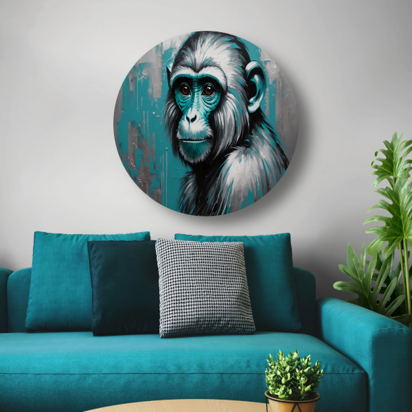 De Intense Blik van een Turquoise Aap aluminium muurcirkel