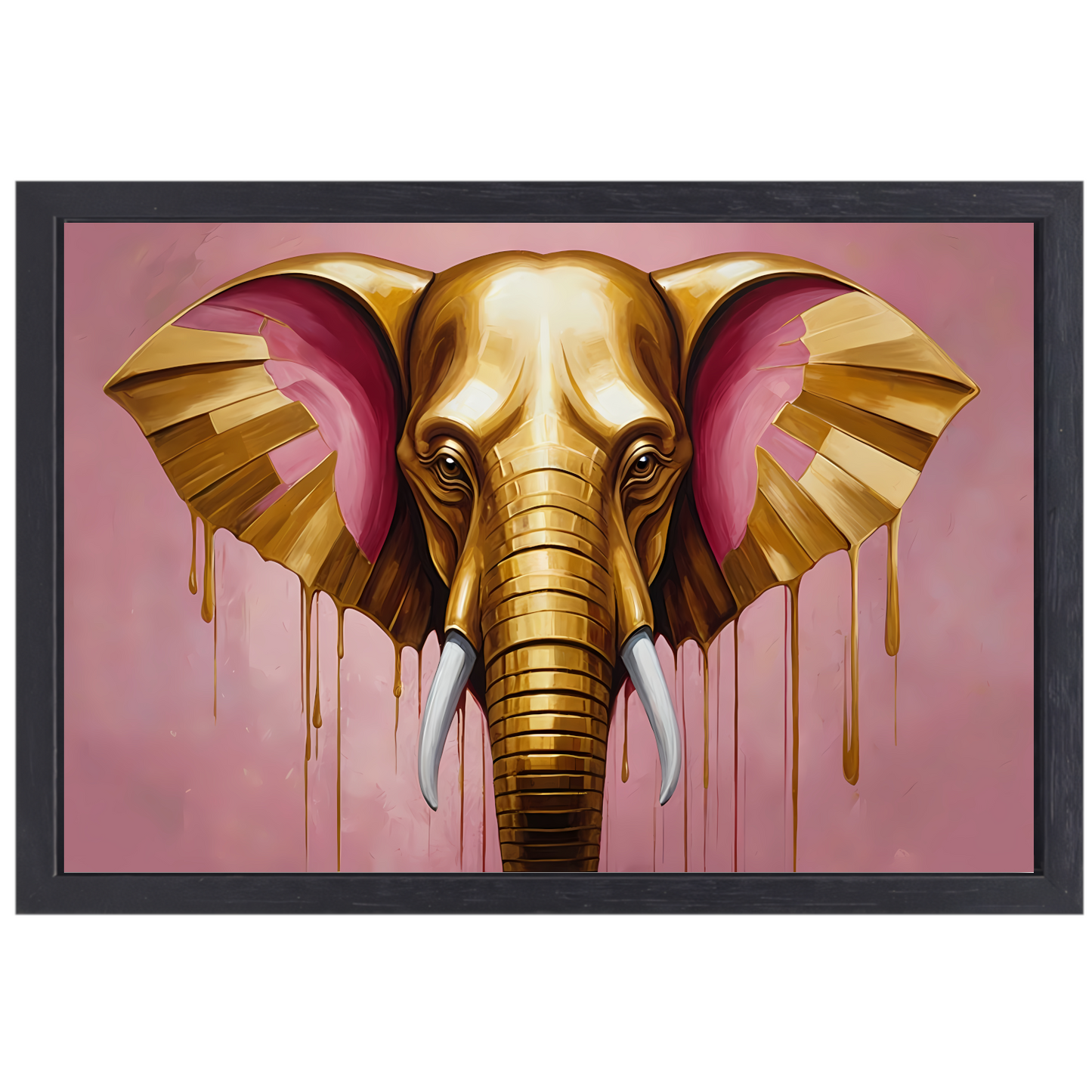 Gouden olifant tegen roze achtergrond canvas met baklijst