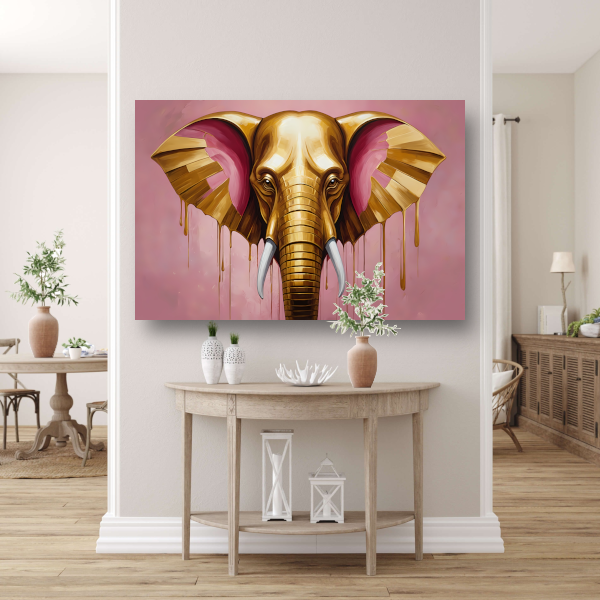 Gouden olifant tegen roze achtergrond poster