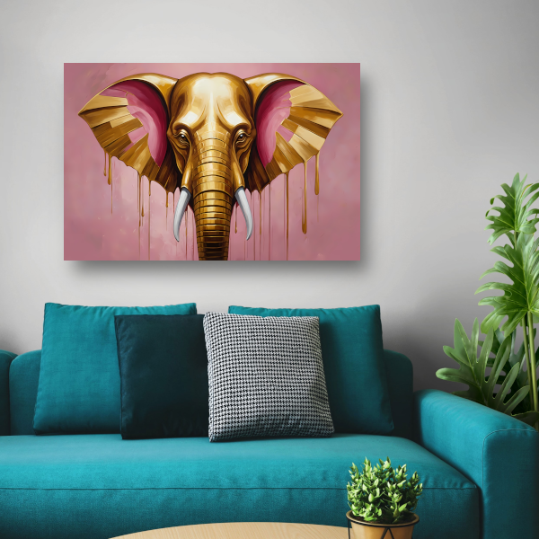 Gouden olifant tegen roze achtergrond poster