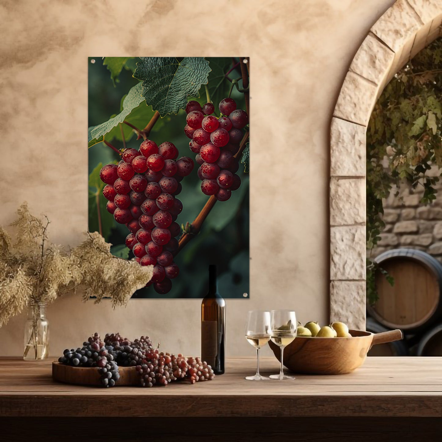 Rode druiven met dauwdruppels tuinposter